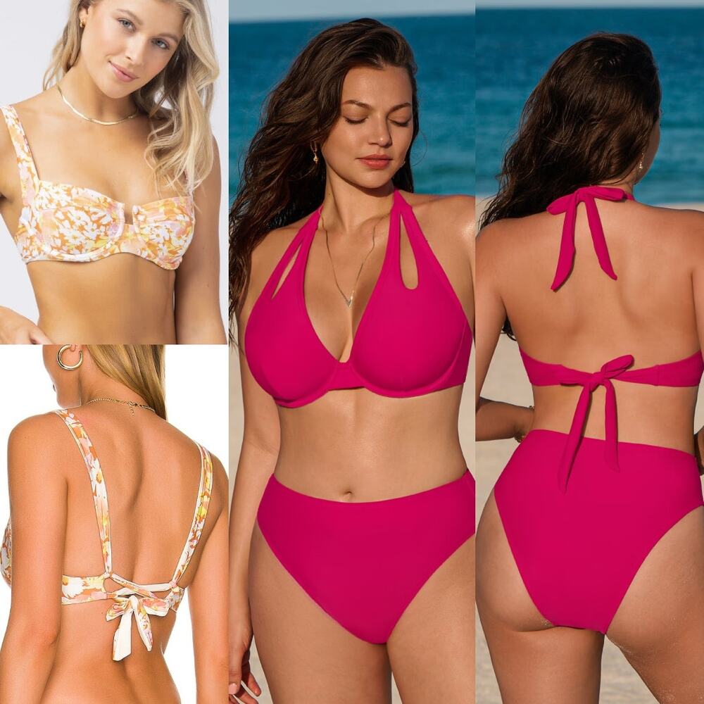 NWT Lot of 3 Bikinis L Space Camellia Top & Cupshe Fresh Cherry Set Size L DD